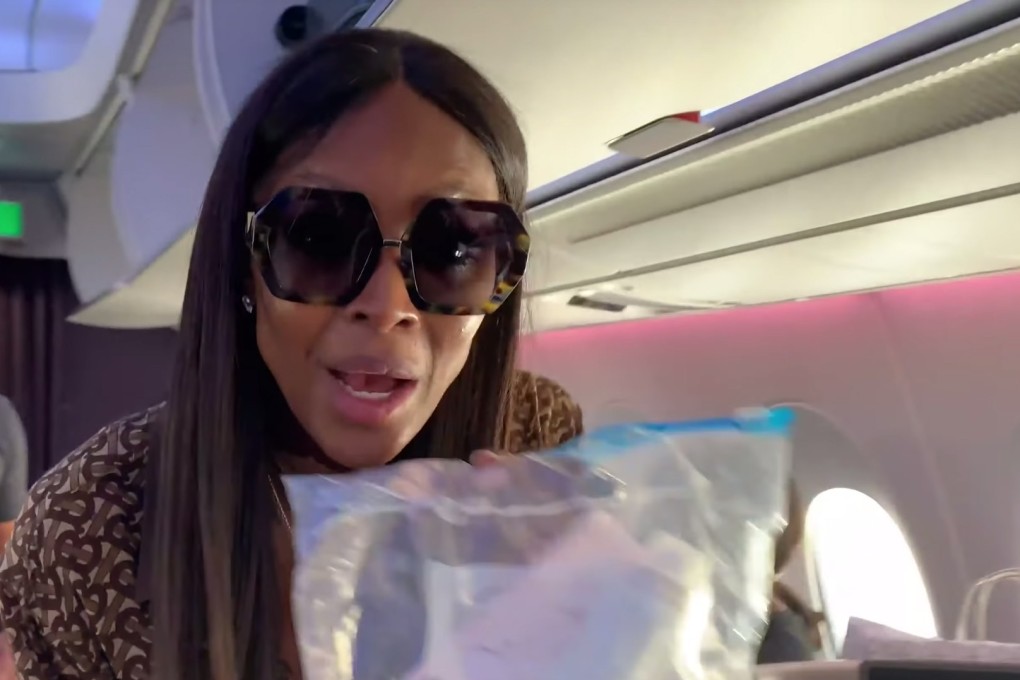 Supermodel Naomi Campbell posted her extreme plane sanitising routine on her YouTube channel. Image: YouTube