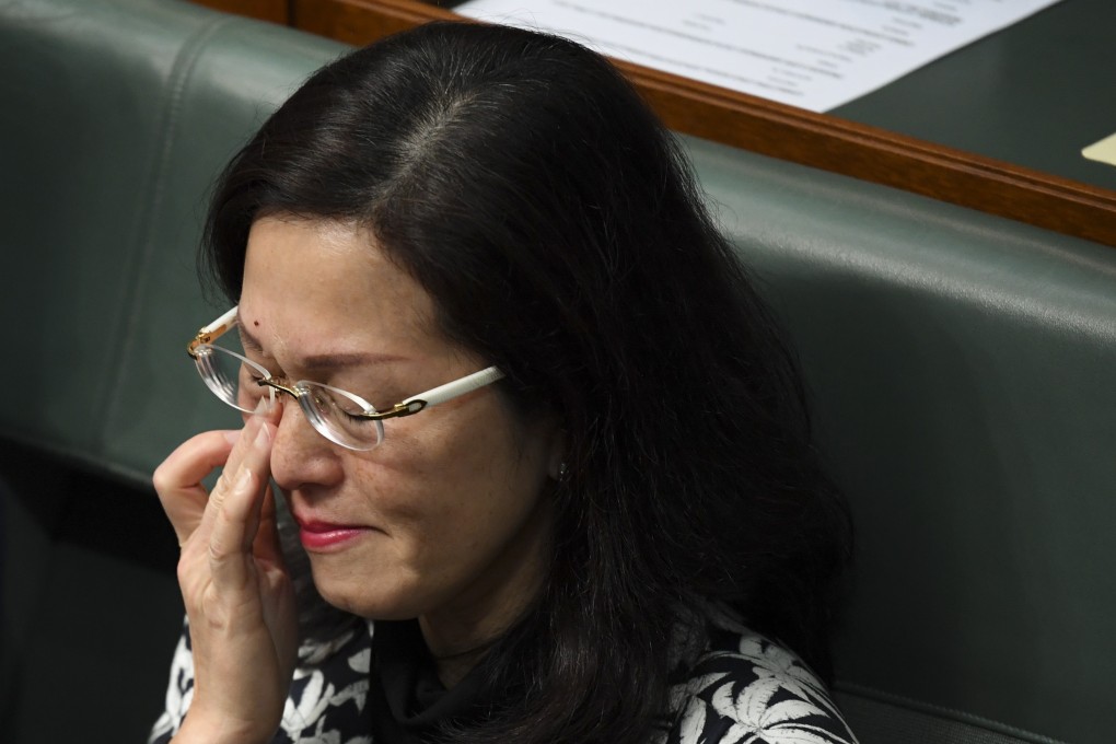Liberal MP Gladys Liu reacts during House of Representatives Question Time at Parliament House in Canberra on Thursday. Photo: EPA-EFE