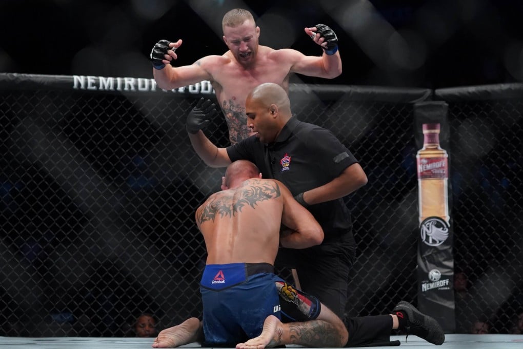 Justin Gaethje shouts at the referee to stop the fight against Donald Cerrone. Photos: USA TODAY Sports