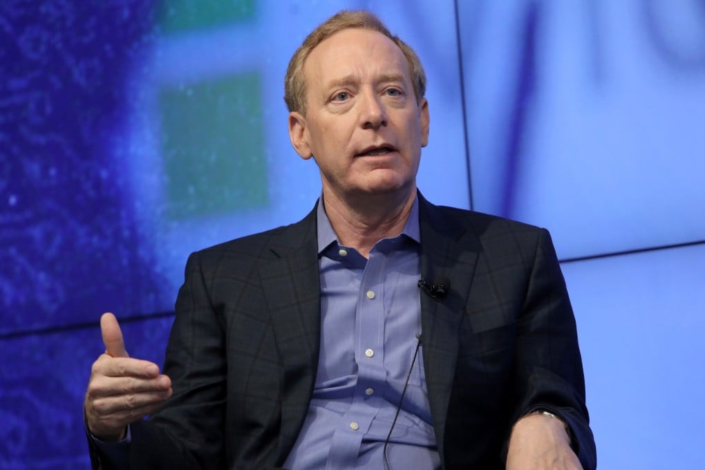 Microsoft President Brad Smith speaks during a Reuters Newsmaker event in New York, U.S., September 13, 2019. REUTERS/Gary He