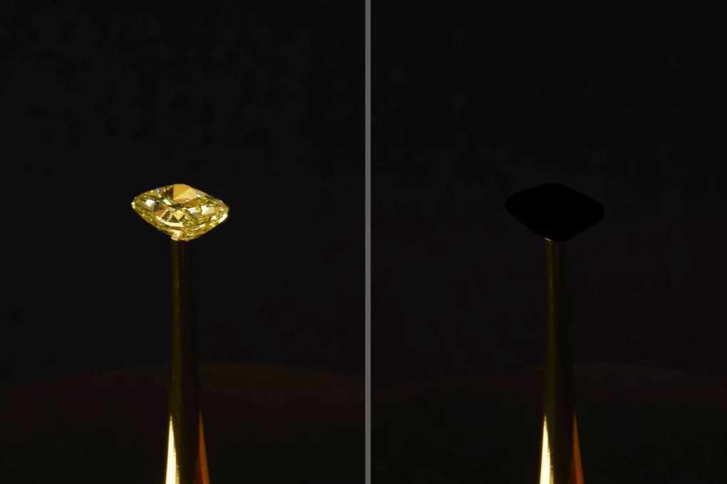 A yellow diamond coated in the material appeared to completely disappear – making it look like a dark ‘void’. Photo: Handout