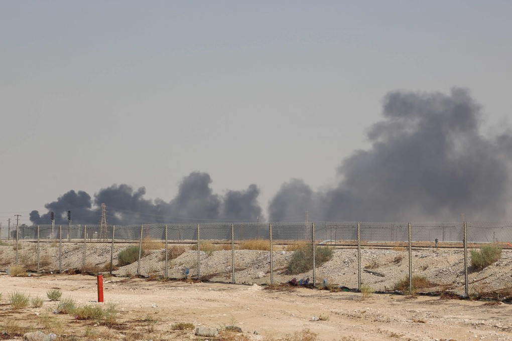 Smoke billows from an Aramco oil facility in Abqaiq, Saudi Arabia, following drone attacks for which Yemen’s Iran-aligned Huthi rebels claimed responsibility. Photo: AFP