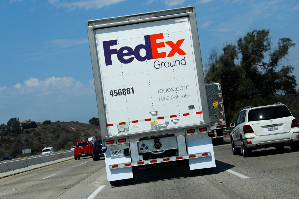 A Federal Express truck travels down a highway through Carlsbad, California on September 16, 2019. Photo: Reuters