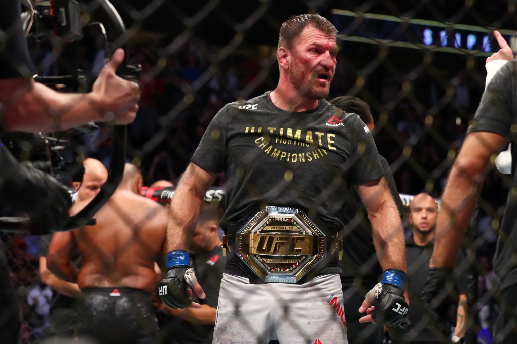 Stipe Miocic celebrates his win over Daniel Cormier at UFC 241. Photo: AFP