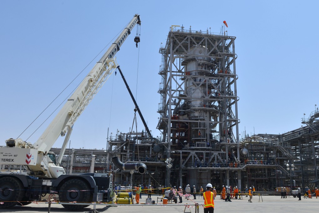 A heavily damaged installation at the Khurais oil processing plant in Saudi Arabia. Photo: AFP