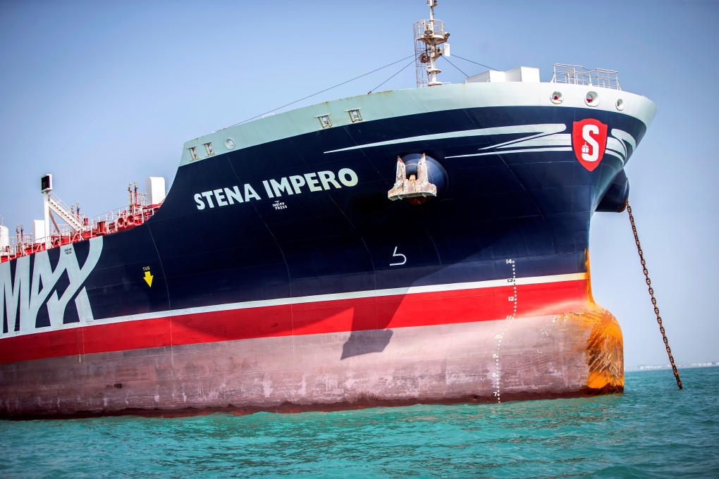 Stena Impero, a British-flagged vessel owned by Stena Bulk, is seen at undisclosed place off the coast of Bandar Abbas, Iran. Photo: Handout via Reuters