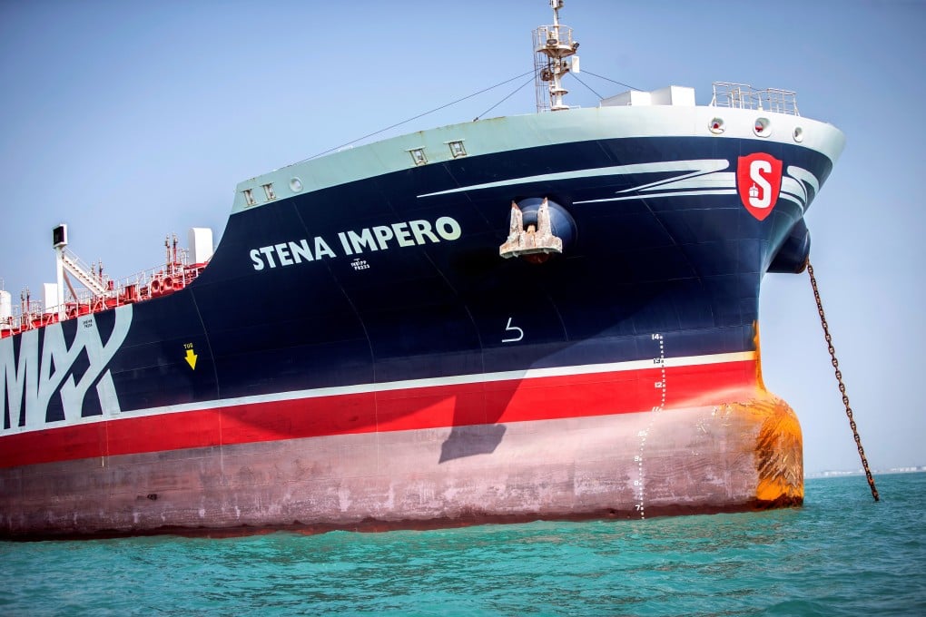 Stena Impero, a British-flagged vessel owned by Stena Bulk, is seen at undisclosed place off the coast of Bandar Abbas, Iran. Photo: Handout via Reuters