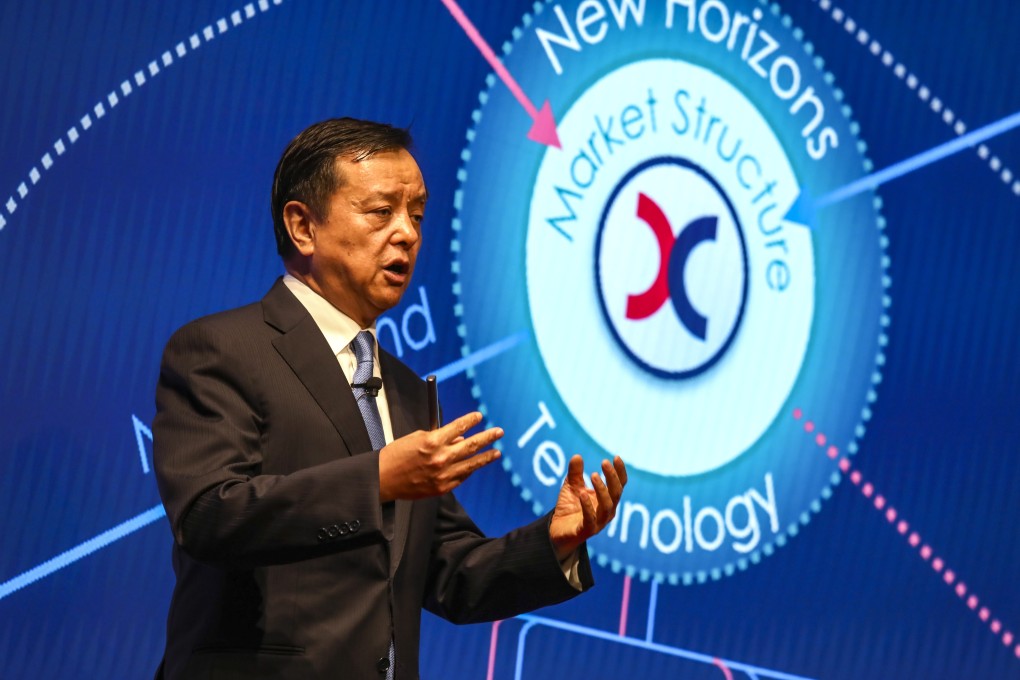 Charles Li Xiaojia, Chief Executive of Hong Kong Exchanges and Clearing Limited (HKEX), gives a speech at the Hong Kong Securities Institute, at the Exchange Square in Central on 25 July 2019. Photo: Jonathan Wong