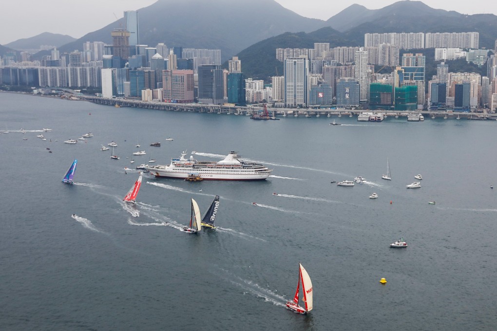 Ocean Race boats compete in an in-port race in Hong Kong during the 2017-18 stopover in the city. Photo: Ainhoa Sanchez/Ocean Race