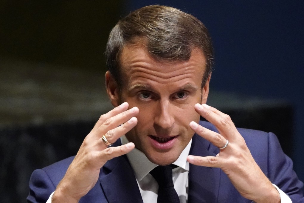 French President Emmanuel Macron addresses the 74th session of the United Nations General Assembly at UN headquarters in New York on Tuesday. Photo: Reuters