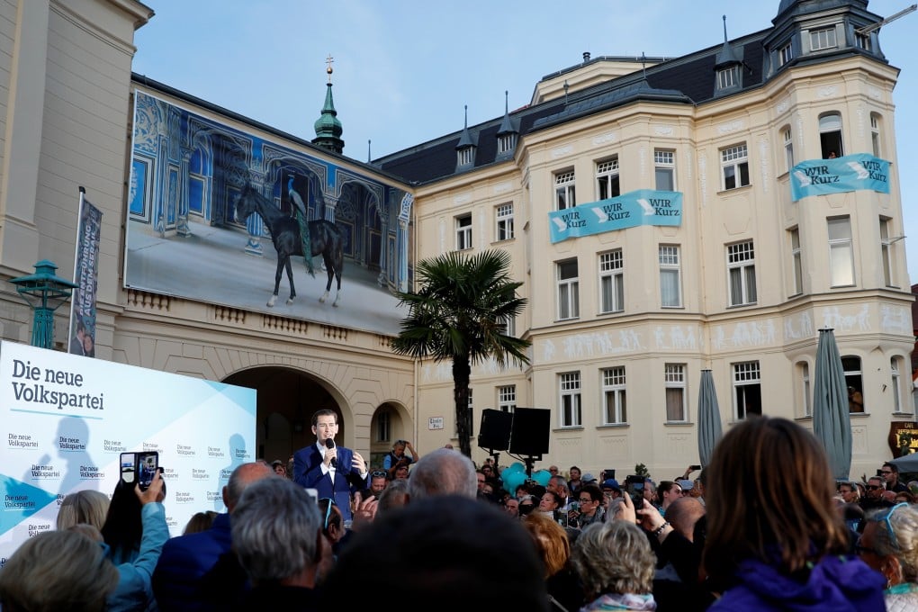 Head of People's Party (OeVP) Sebastian Kurz delivers his speech during an election campaign rally in Baden, Austria. Photo: Reuters