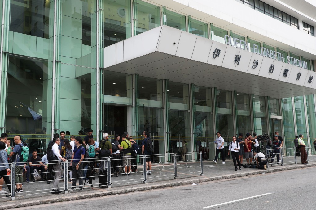 Members of the press outside Queen Elizabeth Stadium on Thursday before Chief Executive Carrie Lam‘s dialogue session about the protest crisis. Photo: Sam Tsang