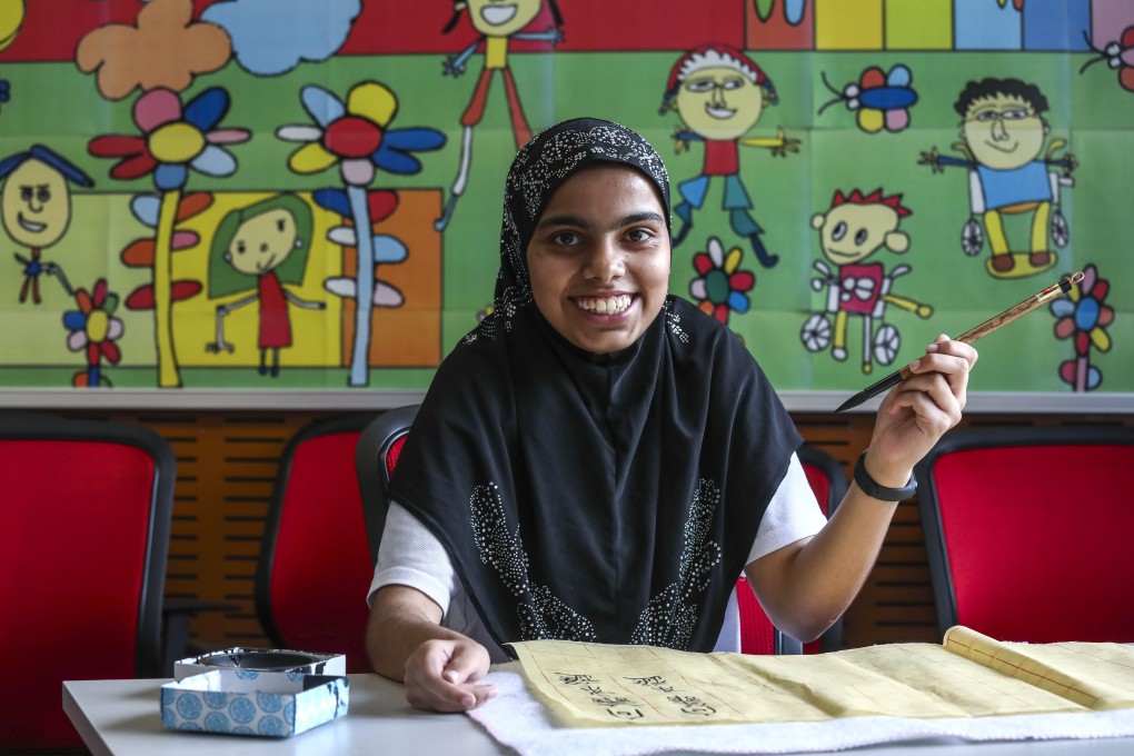 Ali Faria Hussain, who was diagnosed with right hemiplegic cerebral palsy aged nine months, hopes to make waves in the world of calligraphy. Photo: Jonathan Wong