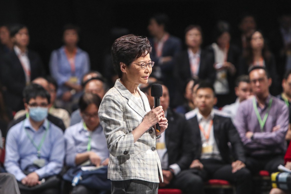 Hong Kong Chief Executive Carrie Lam meets the public during a community dialogue at Queen Elizabeth Stadium in Wan Chai. Photo: Winson Wong