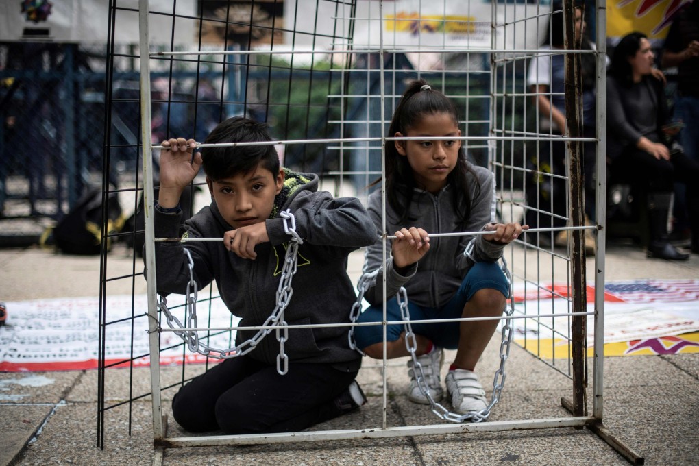 Children take part in a protest against US immigration policies outside the US embassy in Mexico City. Photo: AFP