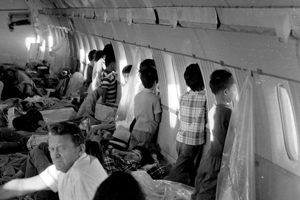 Children aboard an Operation Babylift flight at the end of the Vietnam war. Photo: AP