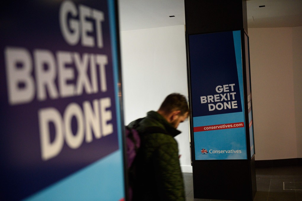 Conservative Party branded banners with the slogan ‘Get Brexit Done’ are seen at Manchester Central convention centre, the venue of the annual Conservative Party conference. Photo AFP