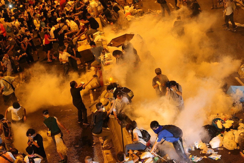 A rally to mark the fifth anniversary of the Occupy Central movement ended in violence on Saturday night. Photo: David Wong