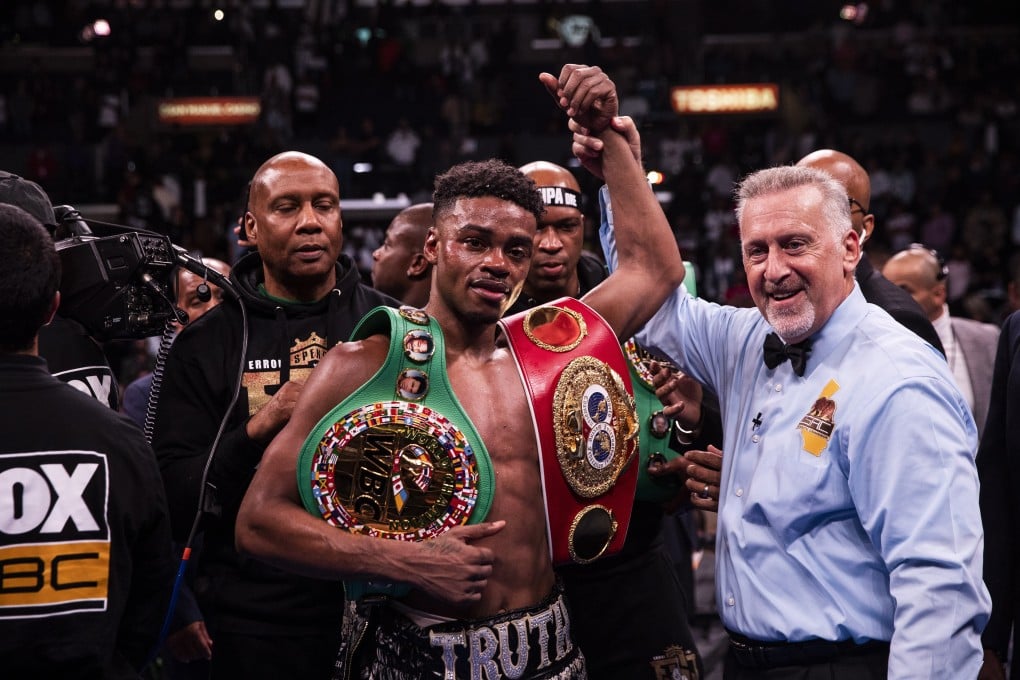 Errol Spence Jnr was made to work mightily hard for his ‘w’ against fellow American Shawn Porter in Los Angeles, California on Saturday. Photo: EPA