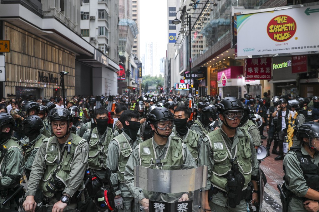 Riot police out in force on Causeway Bay over the weekend. Photo: Sam Tsang