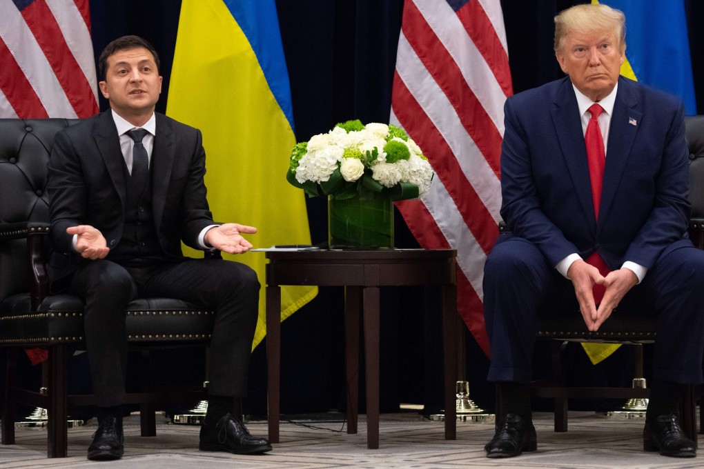 Ukrainian President Volodymyr Zelensky and US President Donald Trump meet in New York on September 25, on the sidelines of the UN General Assembly. It was the first face-to-face encounter between the two leaders, taking place shortly after Trump released a memo about a phone call with Zelensky on July 25, which was at the centre of a whistle-blower complaint that has an triggered impeachment inquiry. Photo: AFP