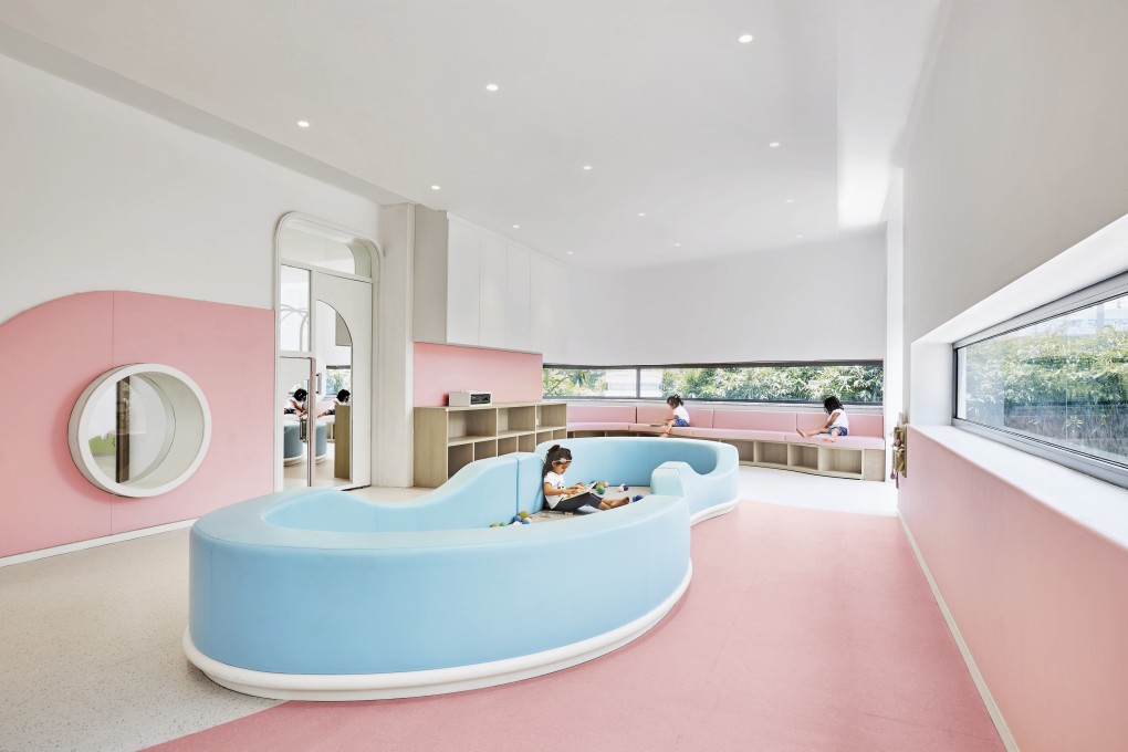 The interior of SIS Prep Gurugram, near New Delhi, in India, designed by Hong Kong-based interior design studio PAL Design Group.