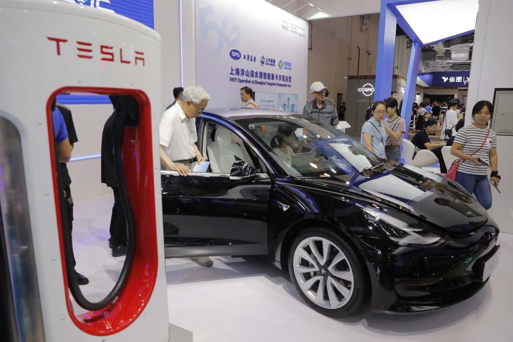 A Tesla model 3 on display at the World Artificial Intelligence Conference (WAIC) in Shanghai on August 30, 2019. Photo: EPA-EFE