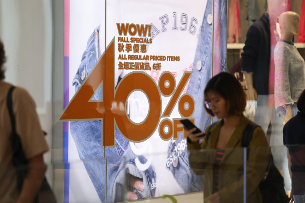 Shops have resorted to heavy discounting to ease the drop in sales brought about by civil unrest in the city and the US-China trade war. Photo: Nora Tam