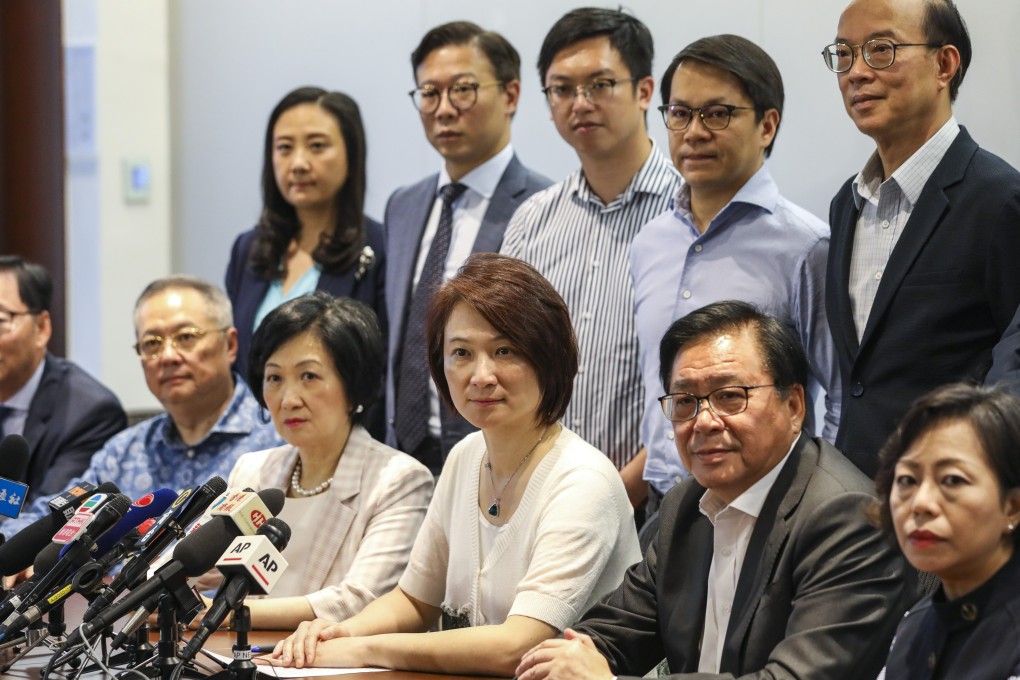 Pro-establishment lawmakers hold a press conference at the Legislative Council in Tamar. Photo: Sam Tsang