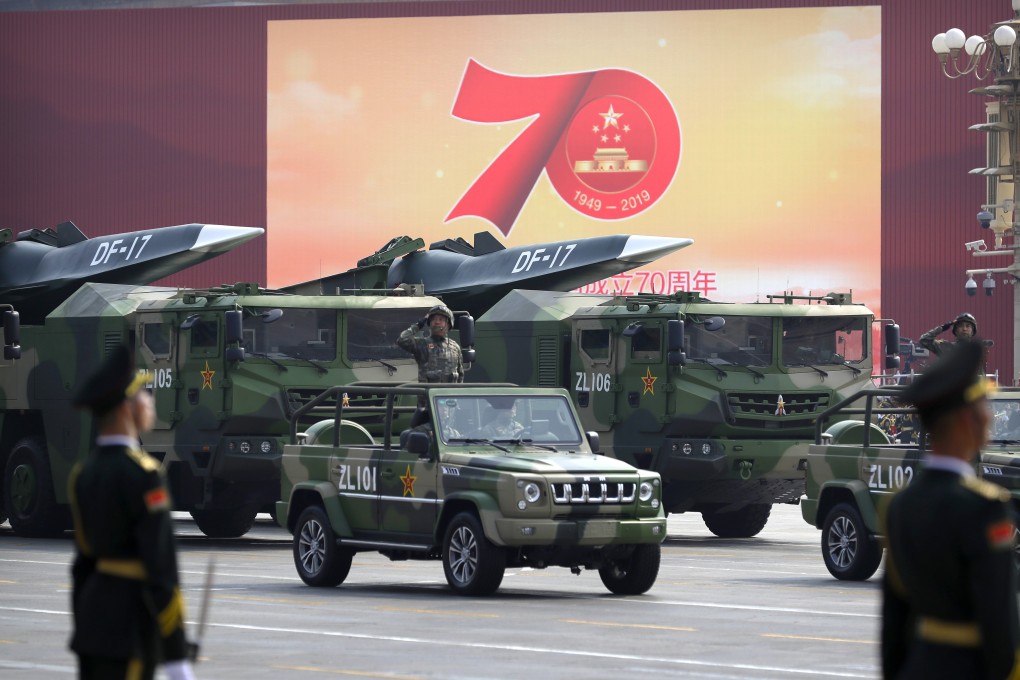 Chinese military vehicles carry DF-17 ballistic missiles during a parade in Beijing on Tuesday to commemorate the 70th anniversary of the founding of the People’s Republic. Photo: AP