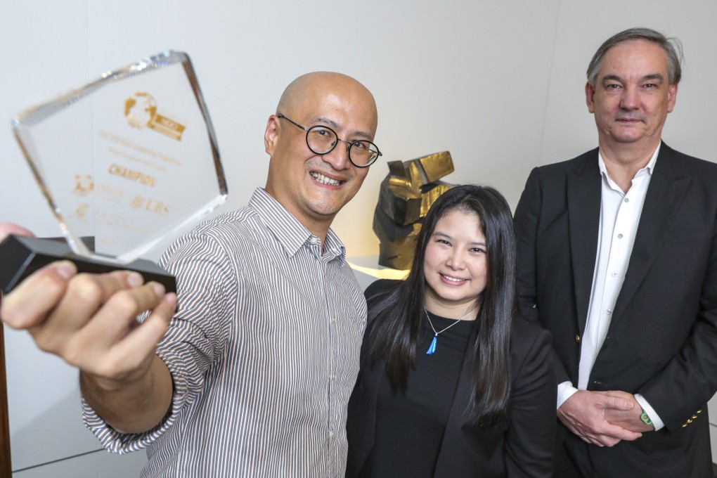 James Chong (left), the founder of Rolling Books, alongside Dawning Leung, Founder and CEO of Audio Description Association (Hong Kong), and Rob Stewart, head of corporate communications, UBS. Photo: May Tse