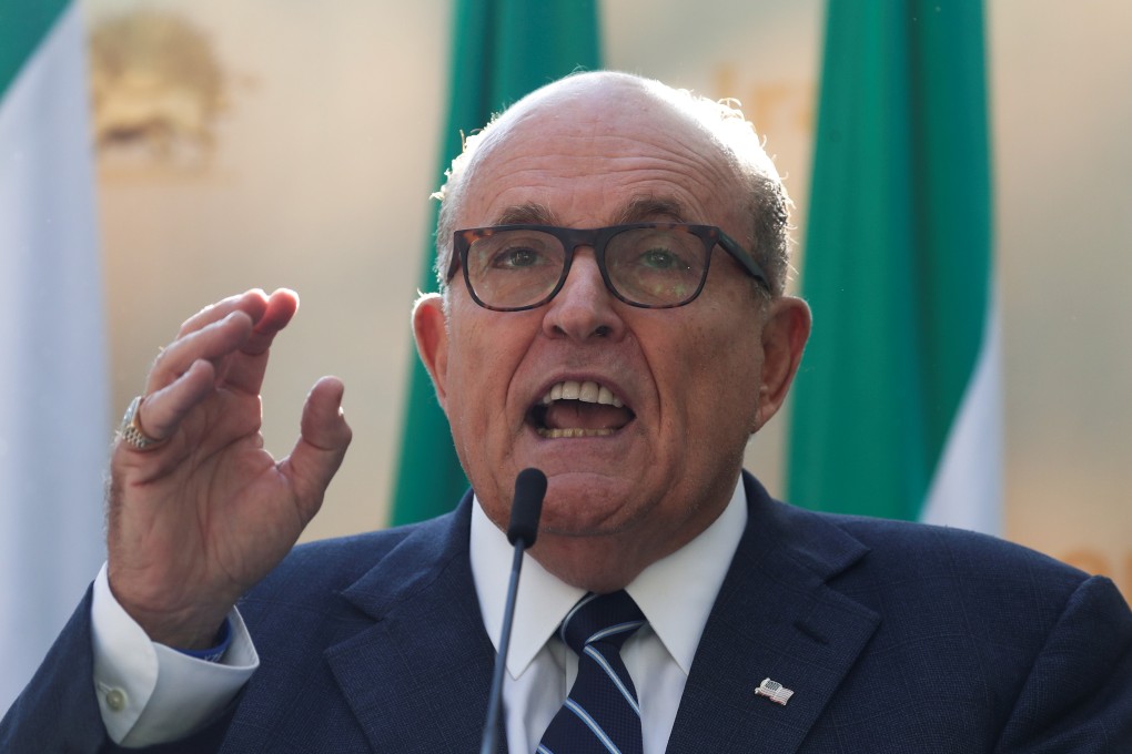 Lawyer Rudy Giuliani speaks at a rally outside the UN headquarters in New York in September. Photo: Reuters