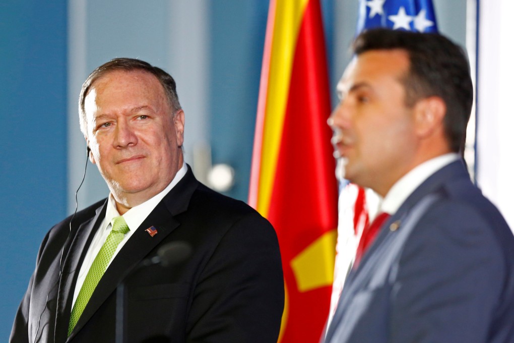 US Secretary of State Mike Pompeo (left) and North Macedonia's Prime Minister Zoran Zaev at a news conference in Ohrid, North Macedonia, on Friday. Photo: Reuters