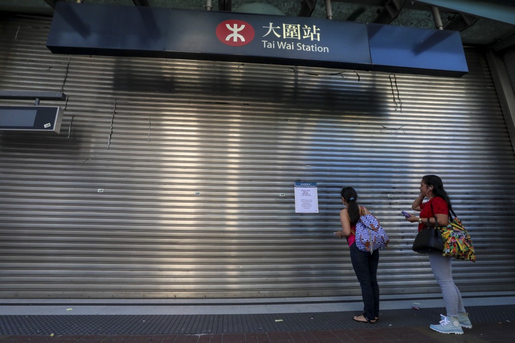 Tai Wai metro station is one of dozens still closed on Sunday after rail bosses reopened parts of the railway system. Photo: Felix Wong