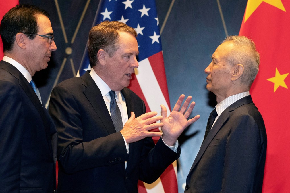 Vice-Premier Liu He (right) will meet the US’ Treasury Secretary Steven Mnuchin (left) and Trade Representative Robert Lighthizer (centre) on Thursday. Photo: Reuters