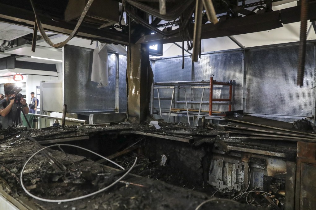 Some of the most vicious vandalism over the weekend was at Kwun Tong MTR station. Photo: Edmond So