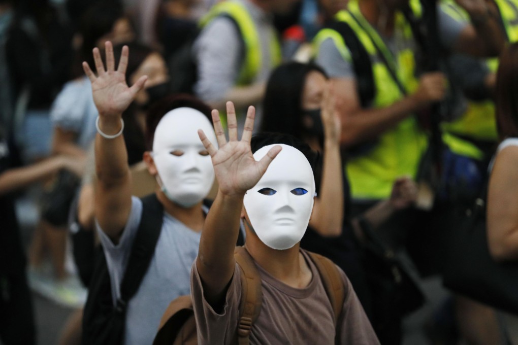 Hongkongers rally against the mask ban on October 4. Photo: Kyodo