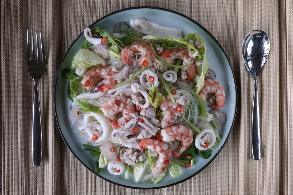 Susan Jung’s Thai seafood and pork salad with glass noodles. Photography: Jonathan Wong. Stylist: Nellie Ming Lee
