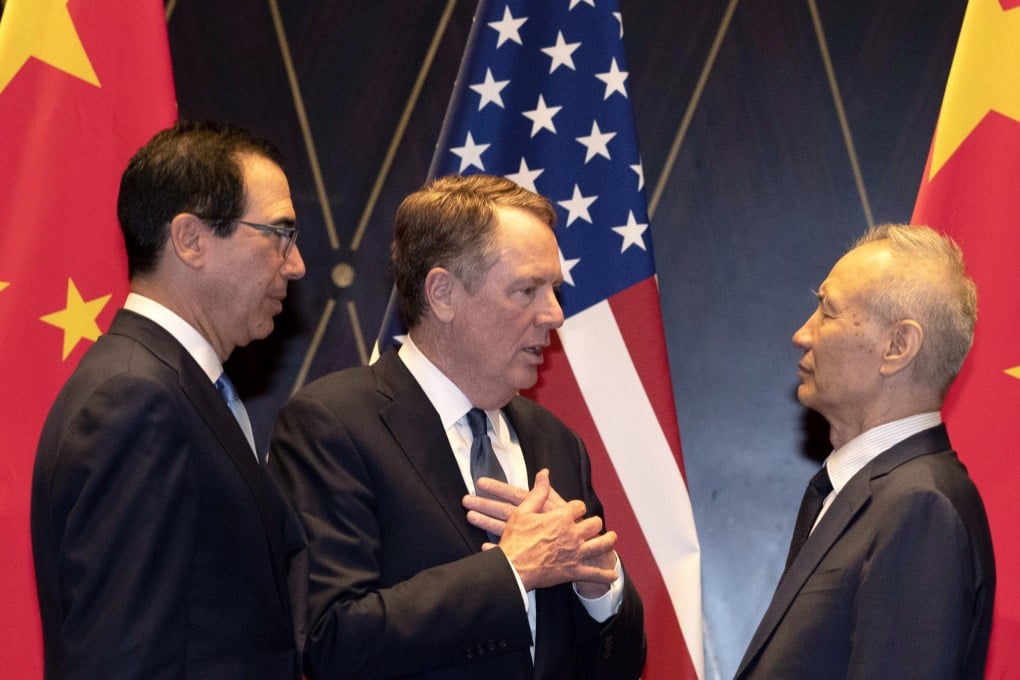 Chinese Vice-Premier Liu He (right) leads the Chinese delegation that will meet with US trade negotiators Robert Lighthizer (centre) and Steven Mnuchin on Thursday in Washington. They are pictured in Shanghai on July 31. Photo: AP