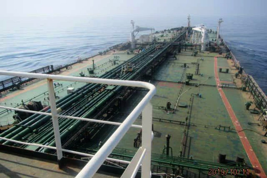 A picture released by Iranian state TV shows the Iranian crude oil tanker Sabiti sailing in the Red Sea. Photo: AFP