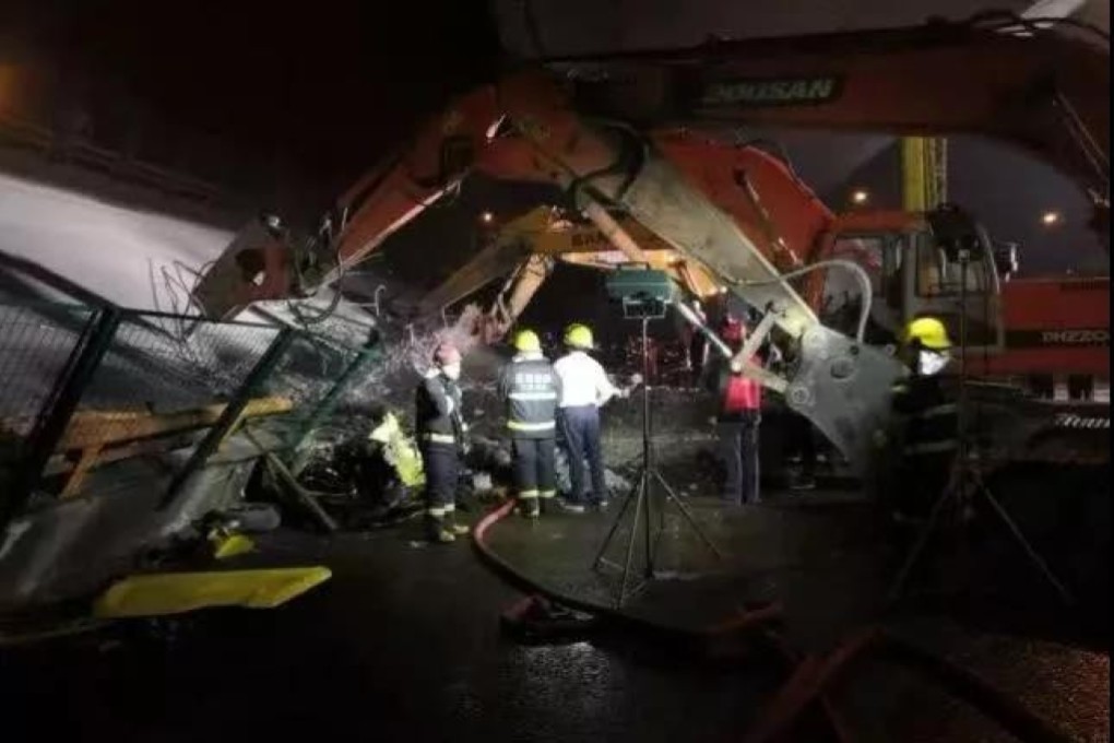 Three people were killed and two injured in the highway flyover collapse in Wuxi, Jiangsu province, on Thursday. Photo: Weibo
