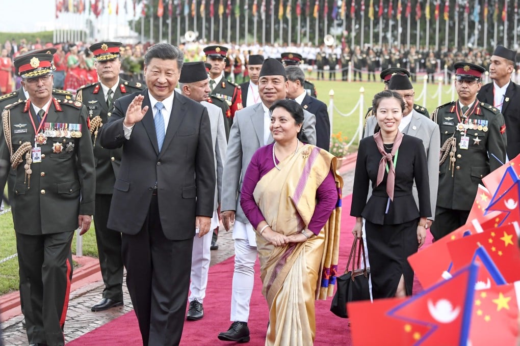 Chinese President Xi Jinping attends a welcoming ceremony held by Nepali President Bidya Devi Bhandari on his arrival in Kathmandu. Photo: Xinhua