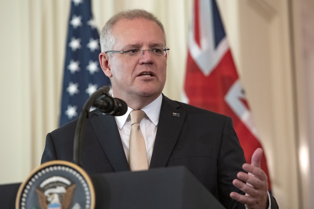 Australian Prime Minister Scott Morrison makes remarks during a joint press conference with US President Donald Trump (not pictured). Photo: EPA-EFE