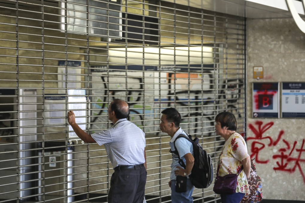 Hong Kong’s entire railway system remained closed on October 5, a day after protesters vandalised and damaged MTR facilities in the wake of the government announcing its anti-mask law. Photo: Felix Wong