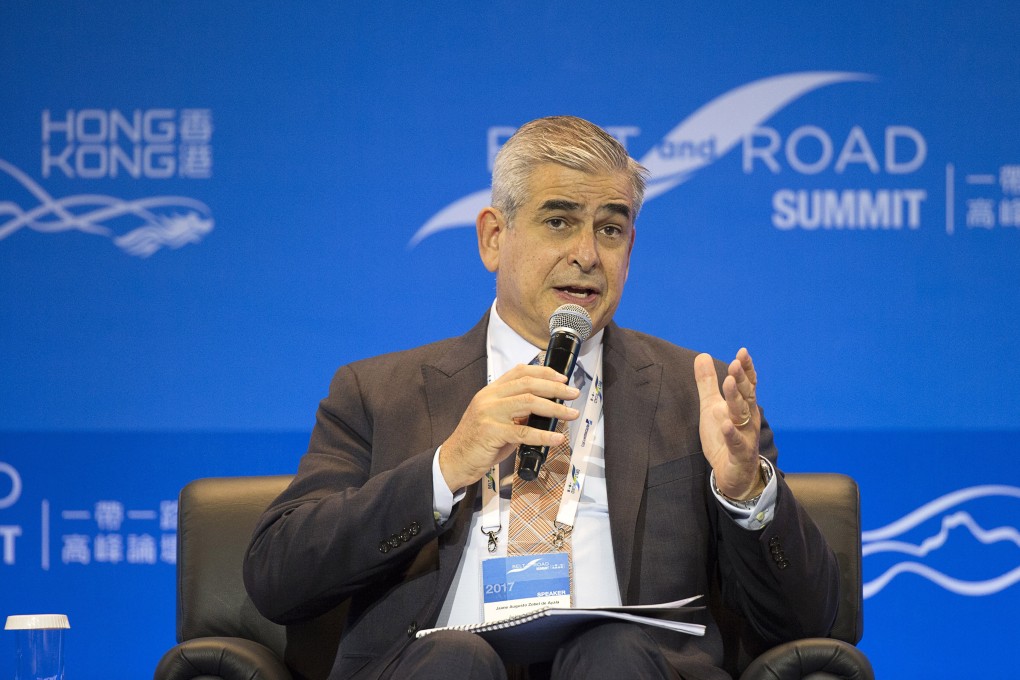Jaime Augusto Zobel de Ayala, chairman and chief executive officer of Ayala Corp., speaking during the Belt and Road Summit in Hong Kong on Monday, September 11, 2017. Photo: Bloomberg