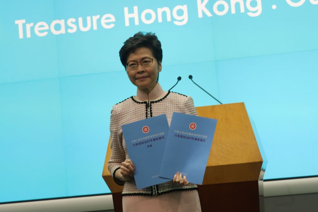 With some 220 commitments in her third policy blueprint, entitled ‘Treasure Hong Kong Our Home’, Chief Executive Carrie Lam could have won some applause had it not been overshadowed by the unrest. Photo: May Tse