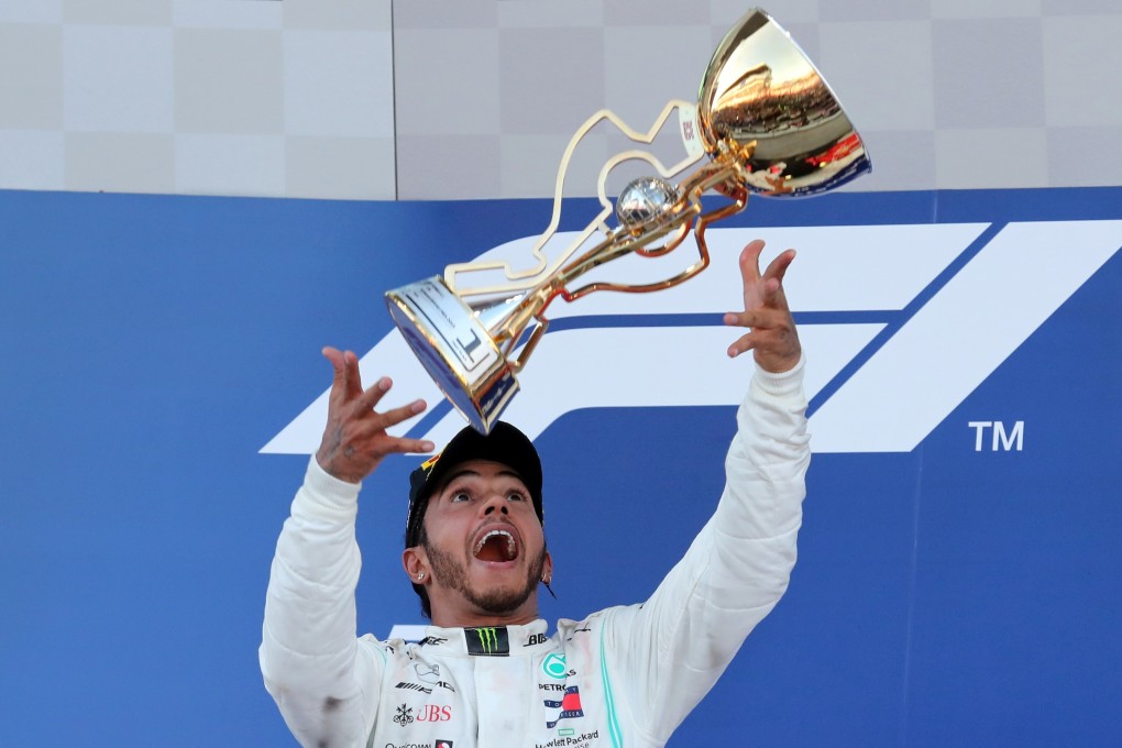 Lewis Hamilton, star and executive producer of The Game Changers, celebrates after winning the 2019 Russian Grand Prix. Photo: Reuters