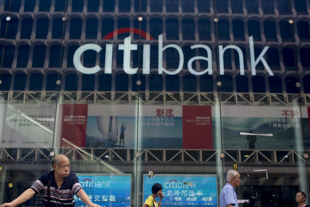 A branch of Citibank on Nathan Road in the Mong Kok area of Hong Kong on Wednesday, October 22, 2014. Photo: Bloomberg