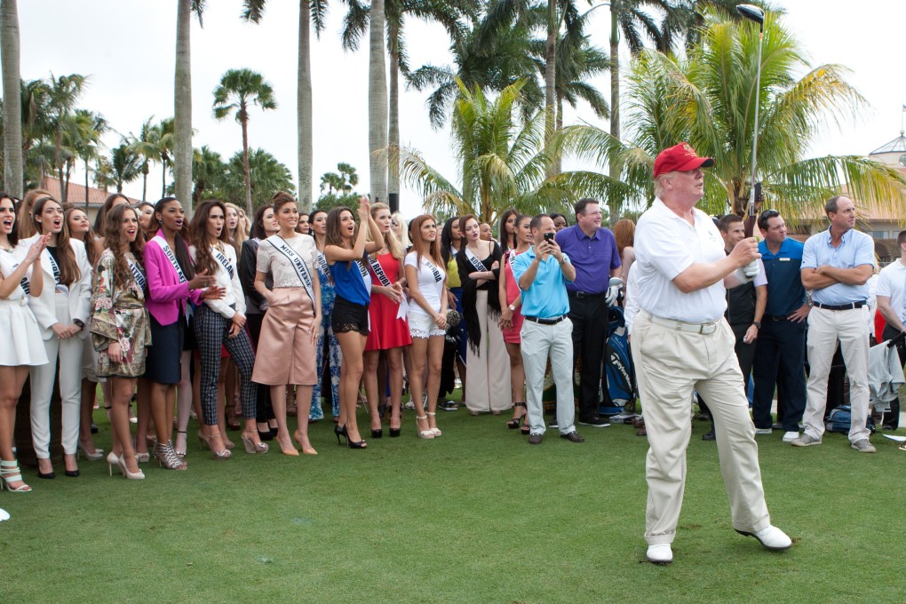 Donald Trump teeing off at the newly renovated Red Tiger course at the Trump National Doral Miami in January 2015. Photo: Miss Universe Organisation via AFP
