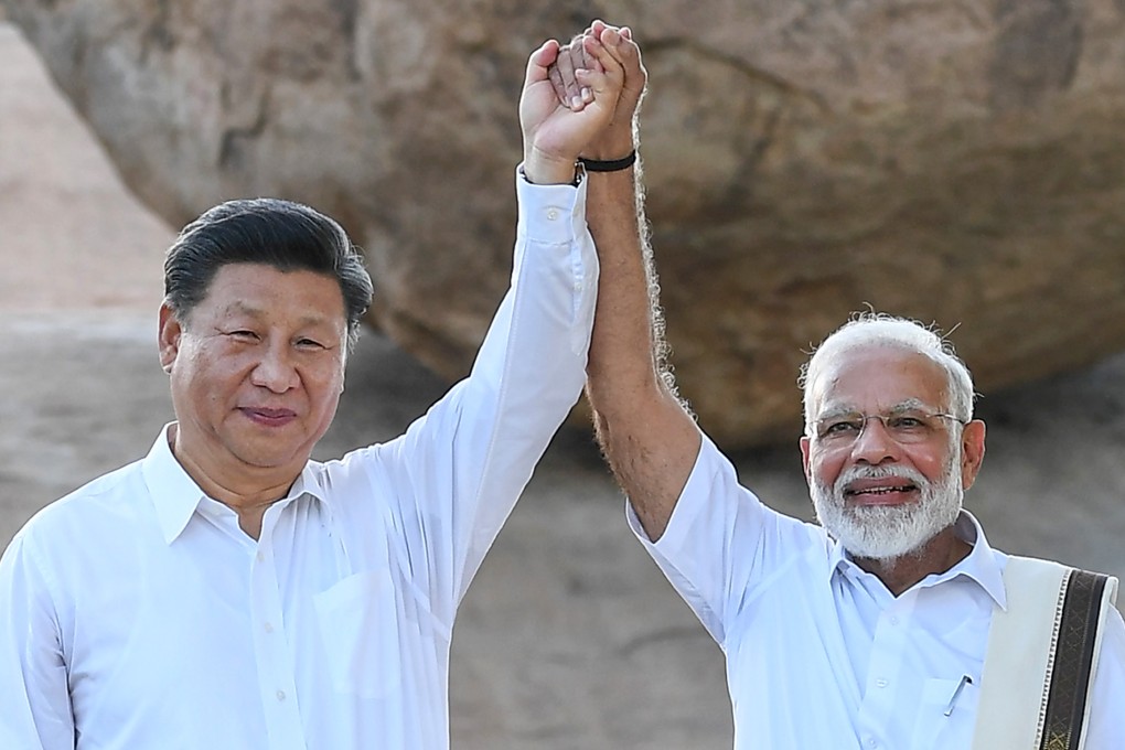 Indian Prime Minister Narendra Modi and China’s President Xi Jinping in Mamallapuram on Friday. Photo: DPA